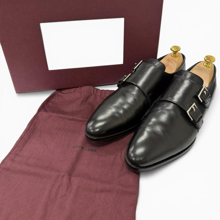 Great John Lobb Dress shoes NASEBY Double monk strap black leather mens 8.5
