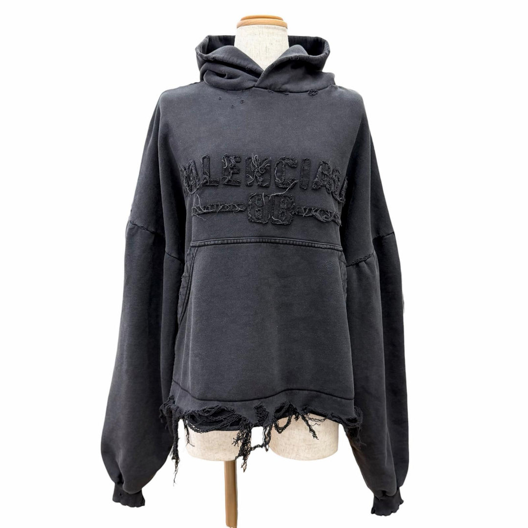 Pristine BALENCIAGA hoodie Distressed Cropped Hoodie Pullover 1 783397