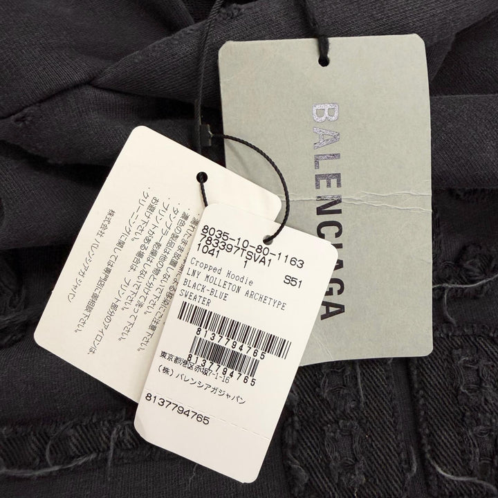 Pristine BALENCIAGA hoodie Distressed Cropped Hoodie Pullover 1 783397