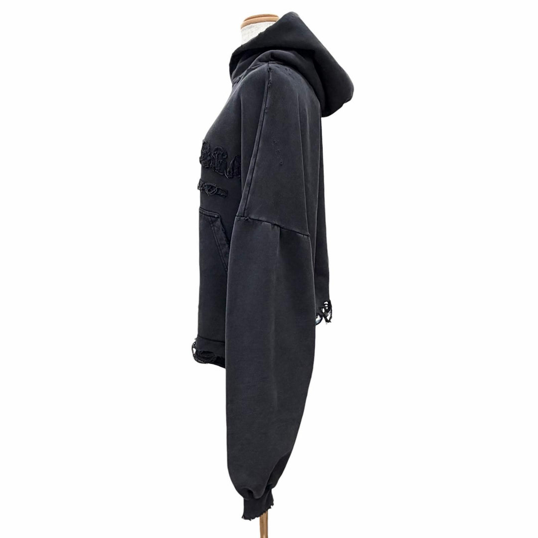 Pristine BALENCIAGA hoodie Distressed Cropped Hoodie Pullover 1 783397