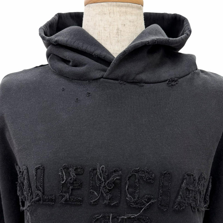 Pristine BALENCIAGA hoodie Distressed Cropped Hoodie Pullover 1 783397