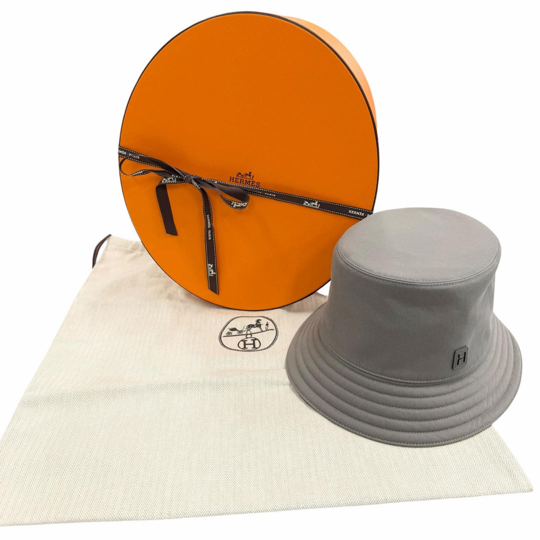 Excellent HERMES hat Bucket with H logo patch cotton mens