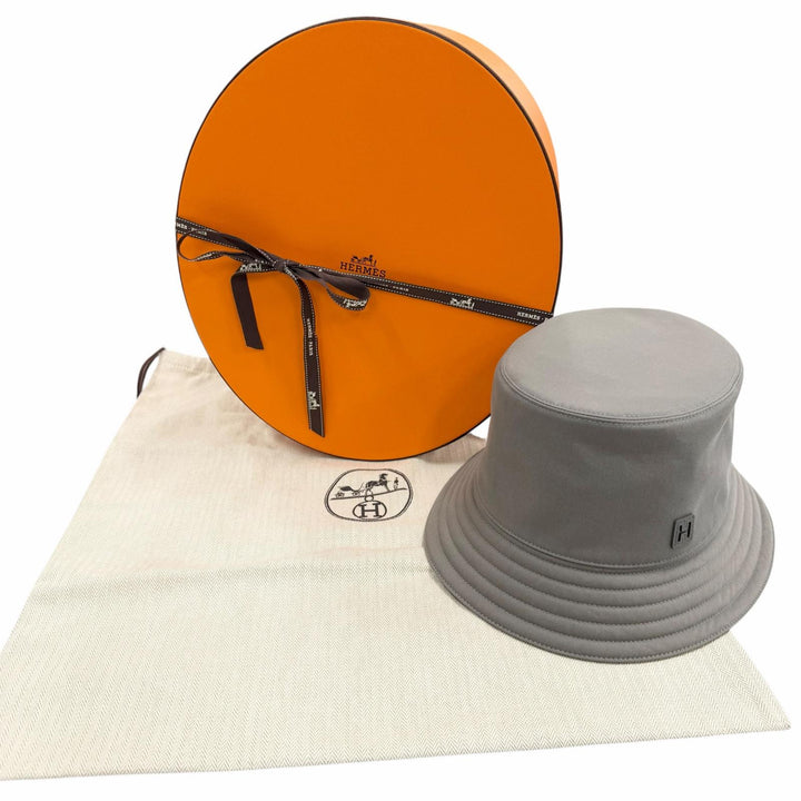 Excellent HERMES hat Bucket with H logo patch cotton mens
