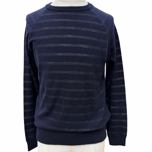 Excellent ZANONE sweater Border Pattern Crew Neck Summer Knit Navy wool mens 50