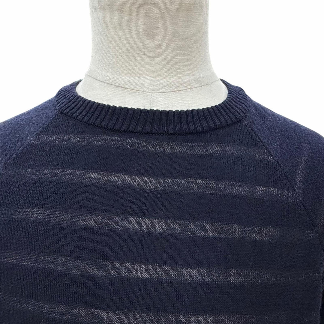 Excellent ZANONE sweater Border Pattern Crew Neck Summer Knit Navy wool mens 50