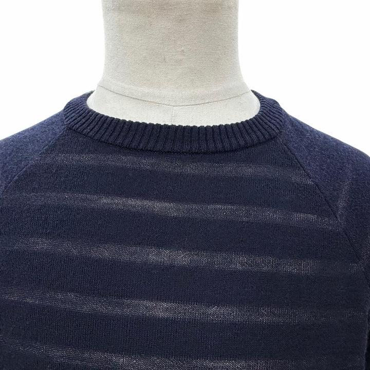 Excellent ZANONE sweater Border Pattern Crew Neck Summer Knit Navy wool mens 50