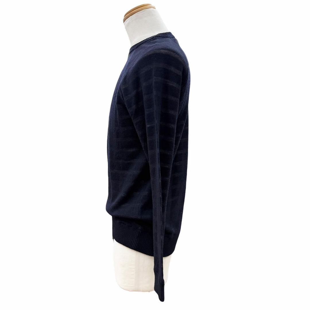 Excellent ZANONE sweater Border Pattern Crew Neck Summer Knit Navy wool mens 50