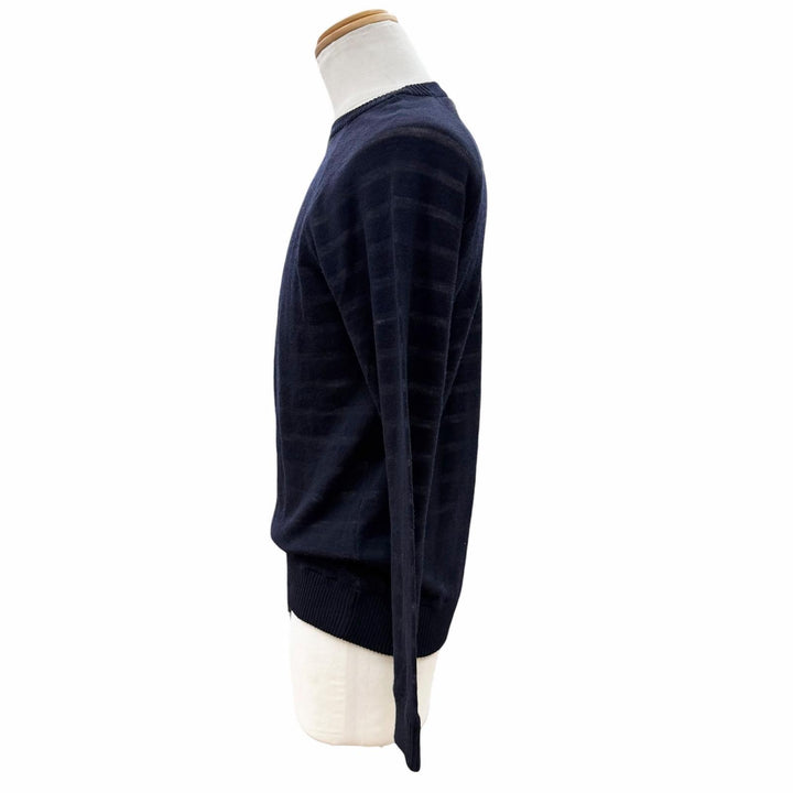 Excellent ZANONE sweater Border Pattern Crew Neck Summer Knit Navy wool mens 50