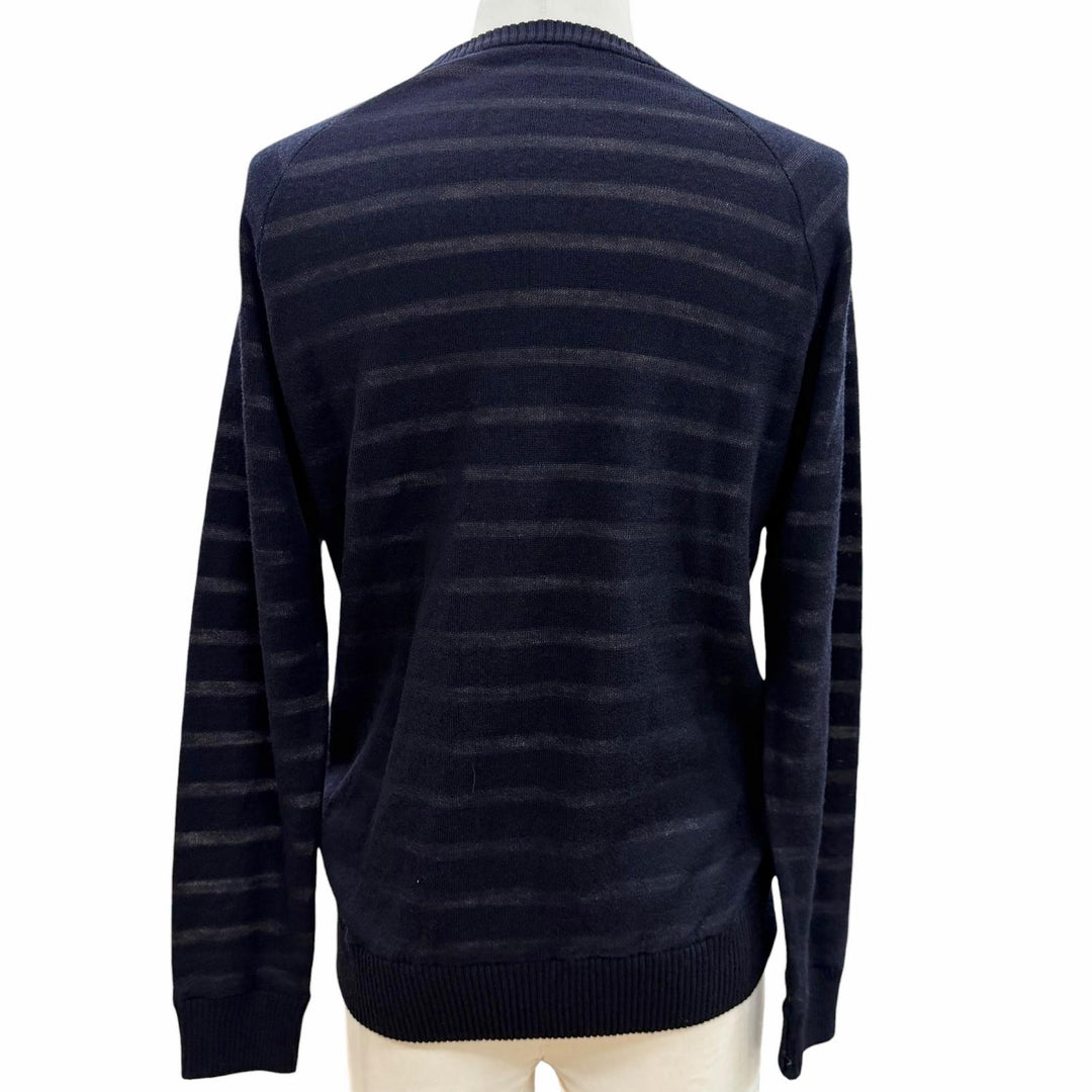 Excellent ZANONE sweater Border Pattern Crew Neck Summer Knit Navy wool mens 50