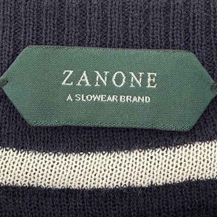 Excellent ZANONE sweater Border Pattern Crew Neck Summer Knit Navy wool mens 50
