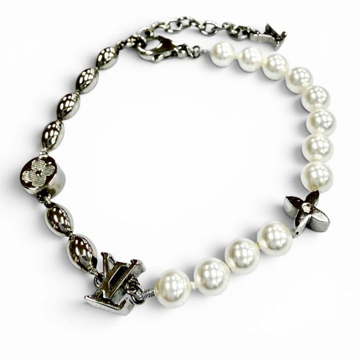 Great LOUIS VUITTON bracelet Pearl Fusion Chain Silver metal mens M1556A