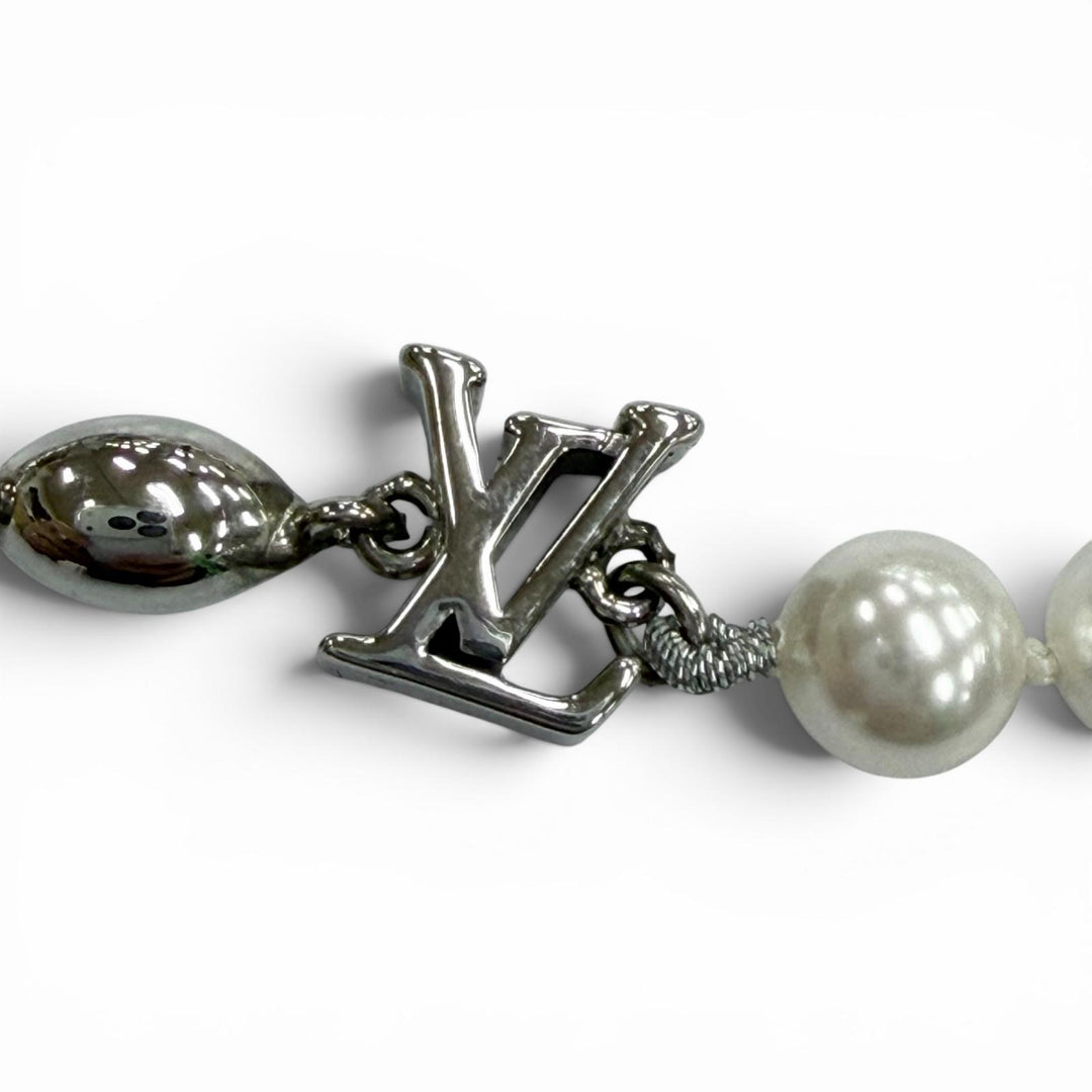 Great LOUIS VUITTON bracelet Pearl Fusion Chain Silver metal mens M1556A
