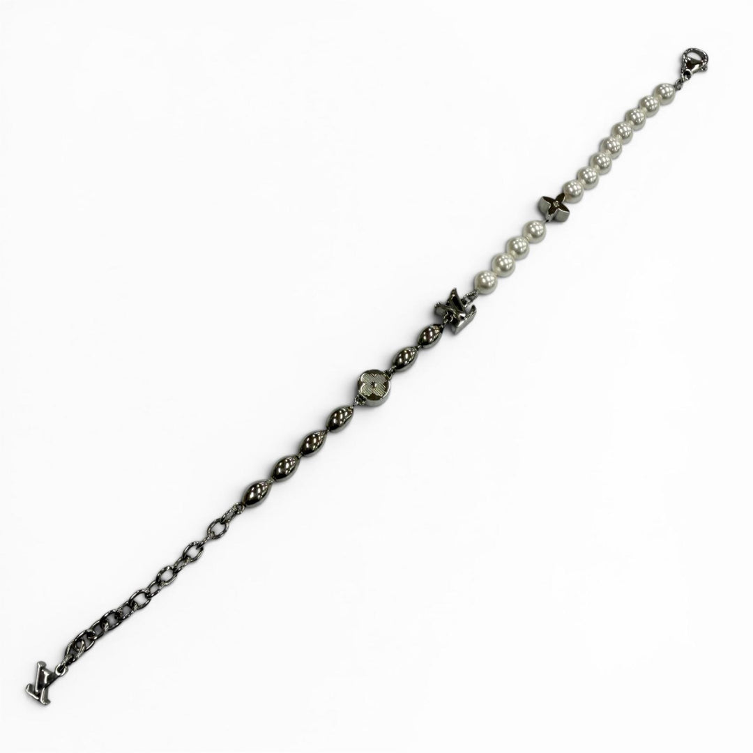 Great LOUIS VUITTON bracelet Pearl Fusion Chain Silver metal mens M1556A