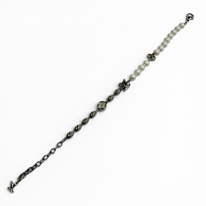 Great LOUIS VUITTON bracelet Pearl Fusion Chain Silver metal mens M1556A