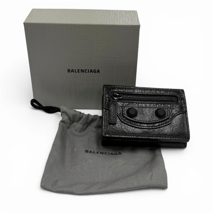 Excellent BALENCIAGA Tri-fold wallet LE CAGOLE black leather Women 768480