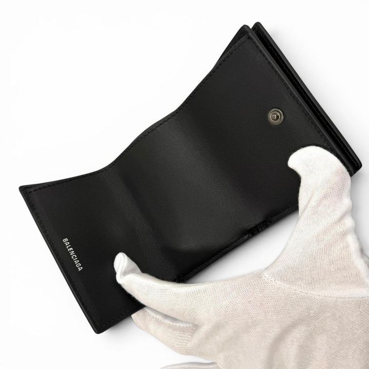 Excellent BALENCIAGA Tri-fold wallet LE CAGOLE black leather Women 768480