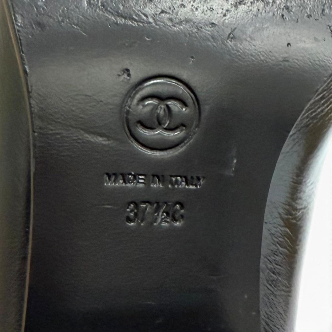 Great CHANEL Knee-high boots COCO Mark Matrasse black leather 37.5 23B G45201