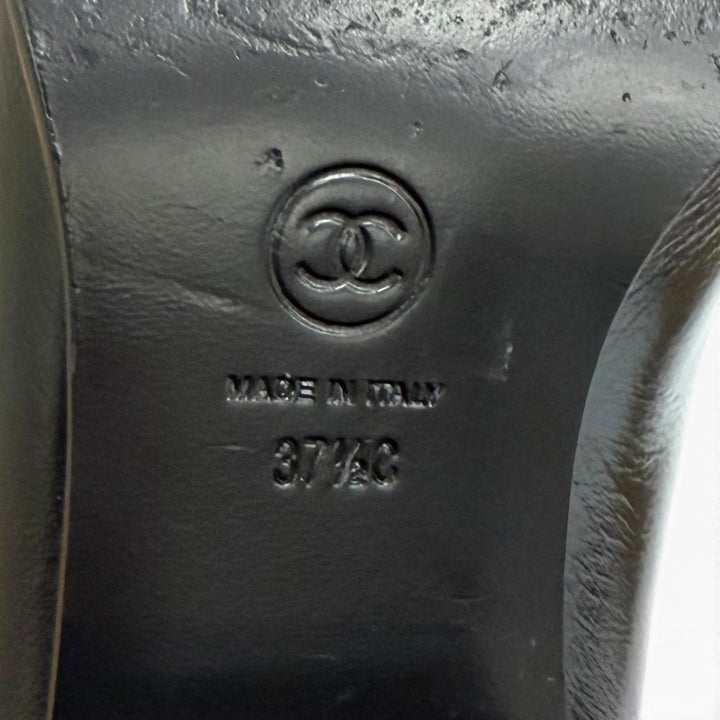 Great CHANEL Knee-high boots COCO Mark Matrasse black leather 37.5 23B G45201