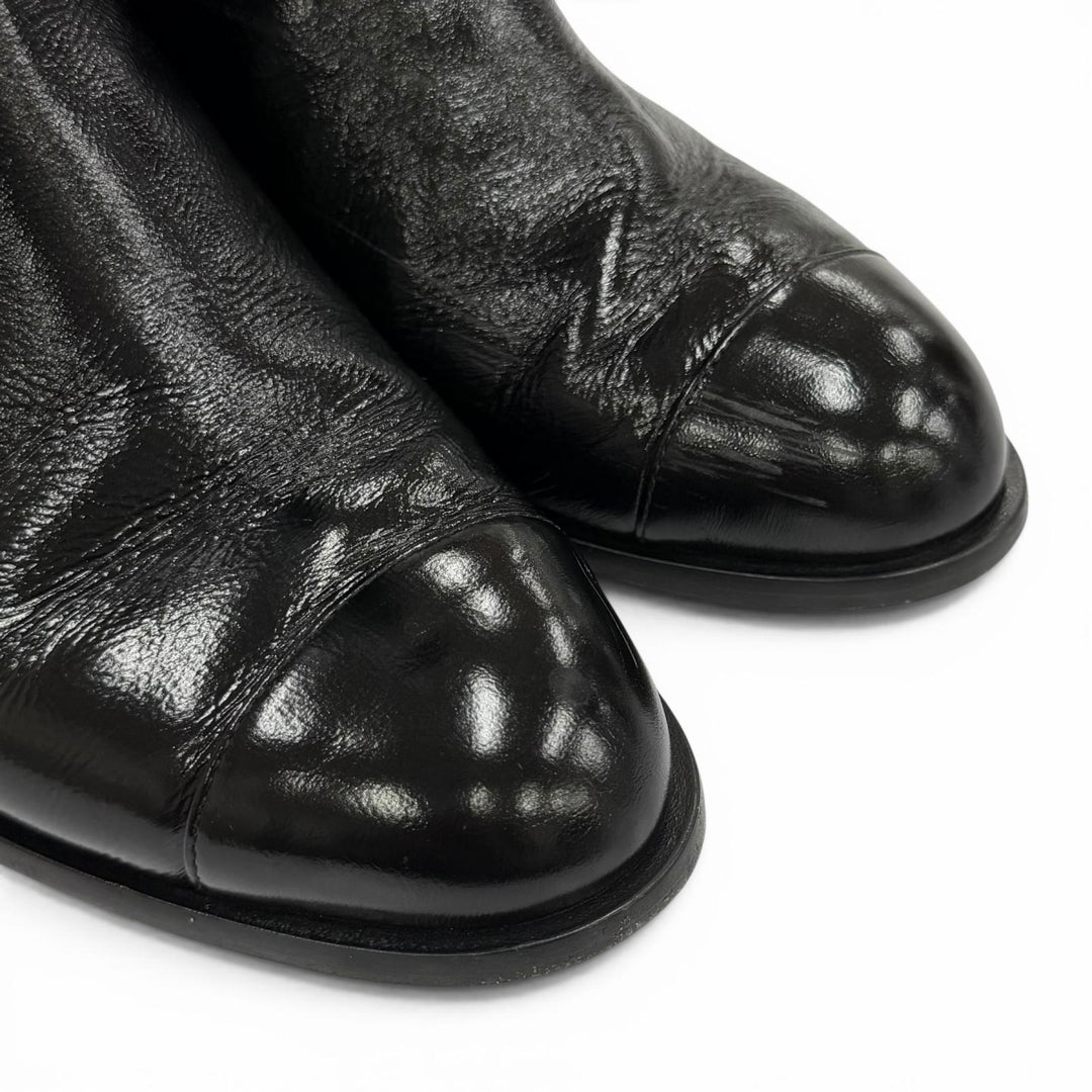 Great CHANEL Knee-high boots COCO Mark Matrasse black leather 37.5 23B G45201