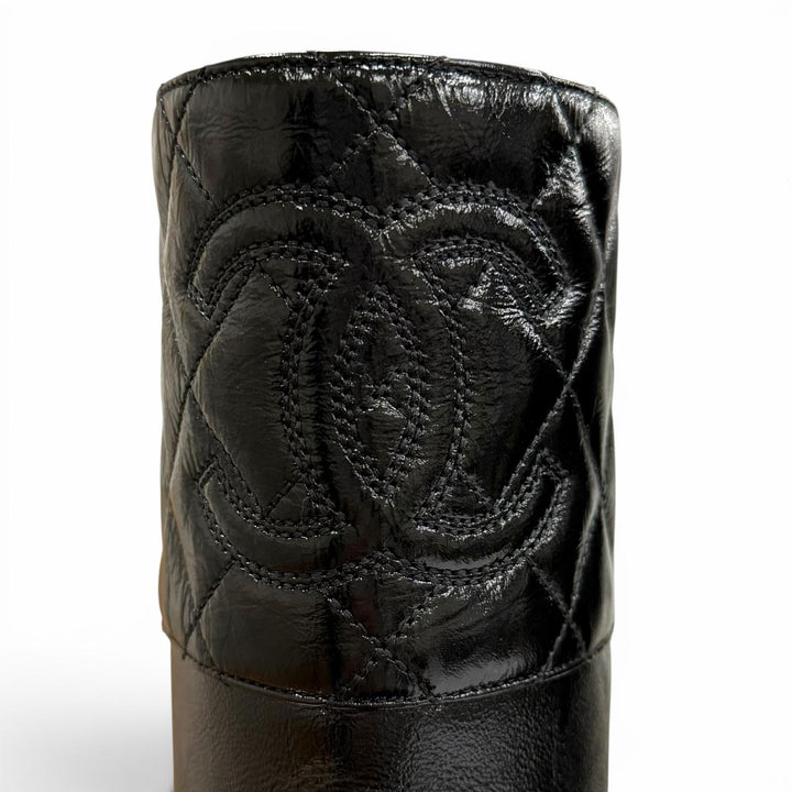 Great CHANEL Knee-high boots COCO Mark Matrasse black leather 37.5 23B G45201