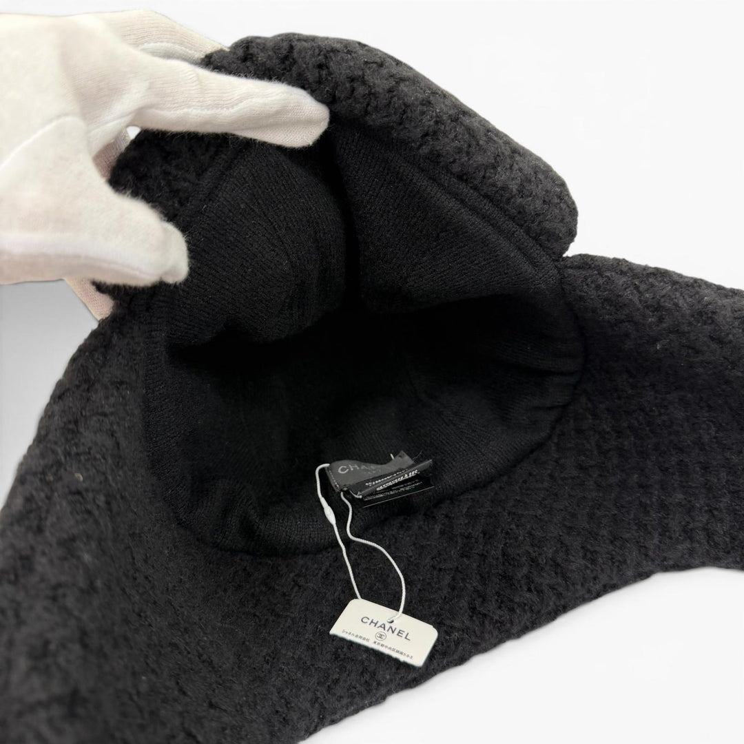 Pristine CHANEL Knit cap COCO Mark Chapka Hat Trapper Hat Flight Hat cashmere
