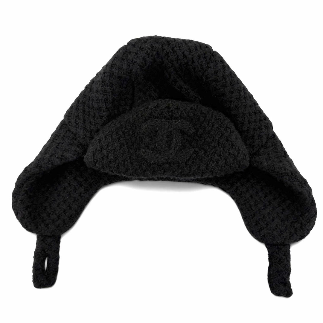 Pristine CHANEL Knit cap COCO Mark Chapka Hat Trapper Hat Flight Hat cashmere