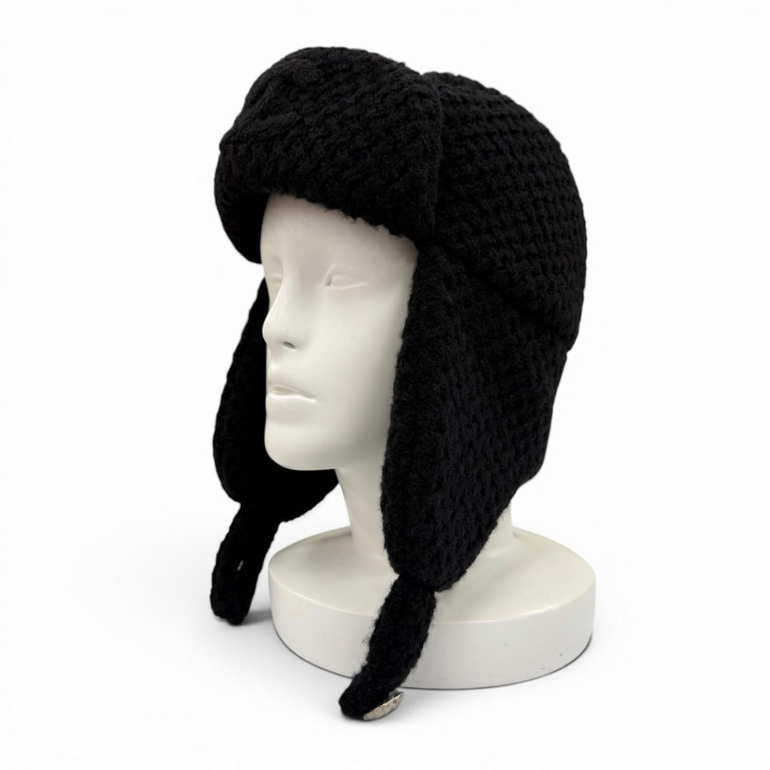 Pristine CHANEL Knit cap COCO Mark Chapka Hat Trapper Hat Flight Hat cashmere
