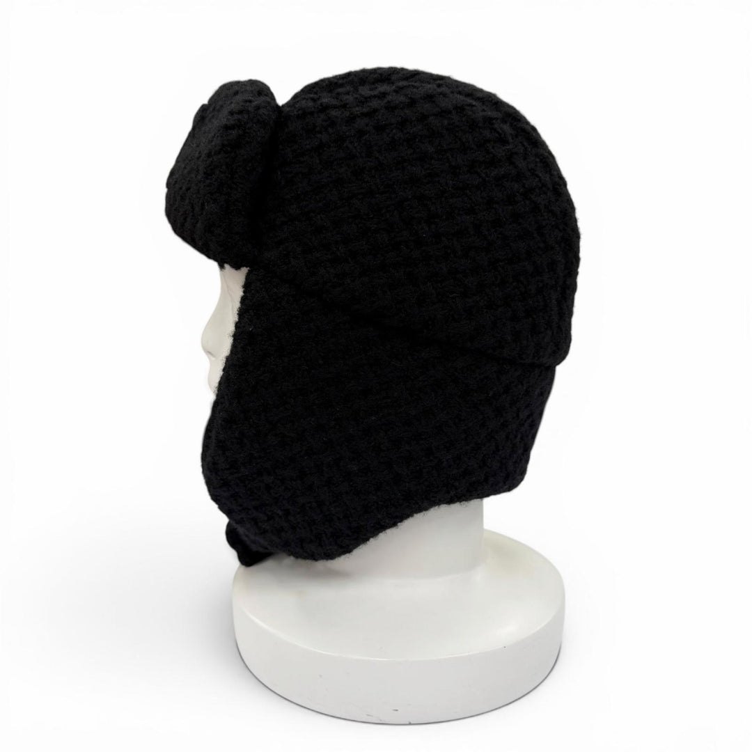 Pristine CHANEL Knit cap COCO Mark Chapka Hat Trapper Hat Flight Hat cashmere