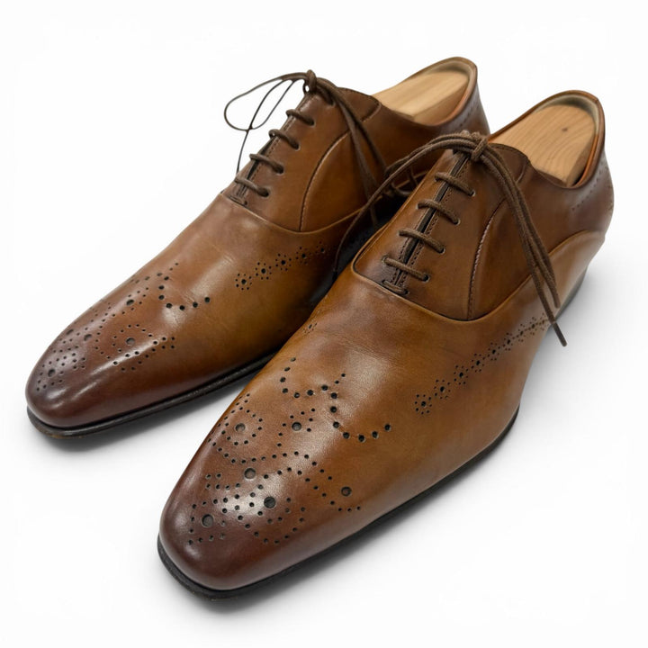 Discounted Great Santoni Dress shoes Medallion punching design Brown leather mens 5