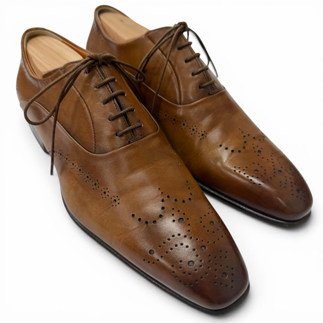 Discounted Great Santoni Dress shoes Medallion punching design Brown leather mens 5