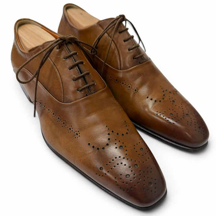 Discounted Great Santoni Dress shoes Medallion punching design Brown leather mens 5