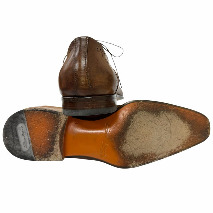 Discounted Great Santoni Dress shoes Medallion punching design Brown leather mens 5