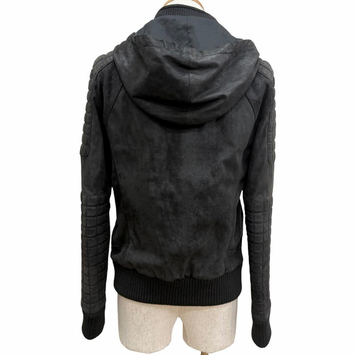 Discounted Great BALMAIN leather jacket Nubuck Hooded black lambskin Leather