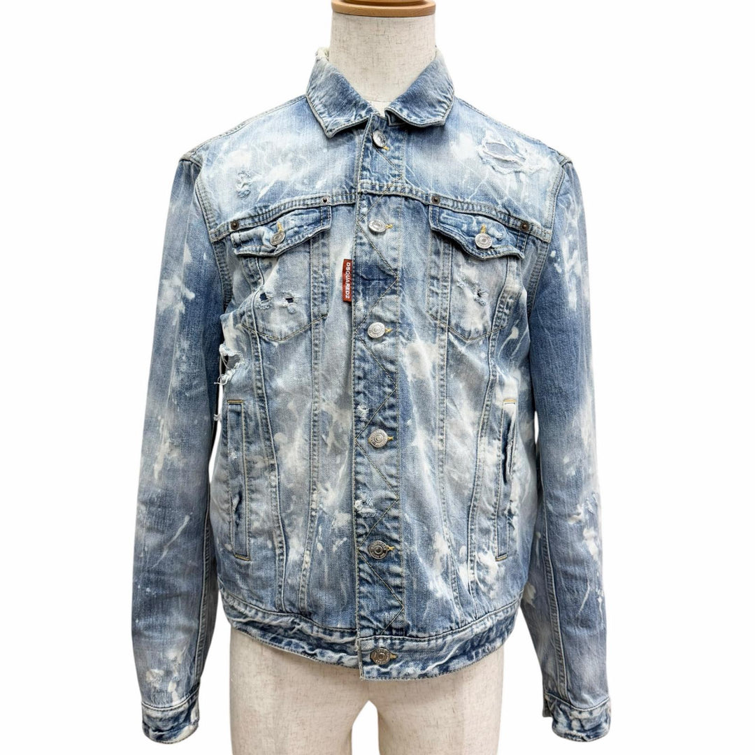 Discounted Very Good DSQUARED2 Denim Jacket Dan Jean Jacket Bleached and damaged hair