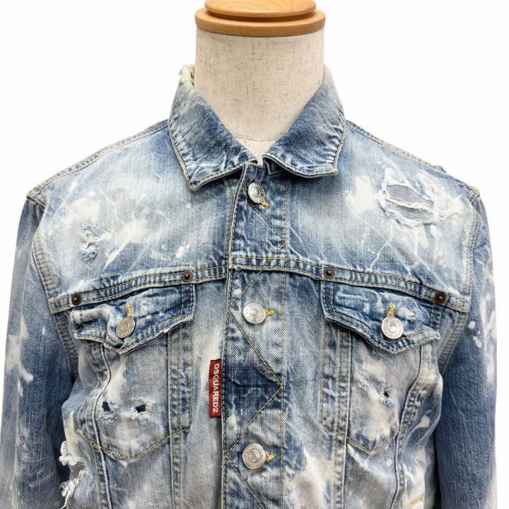 Discounted Very Good DSQUARED2 Denim Jacket Dan Jean Jacket Bleached and damaged hair