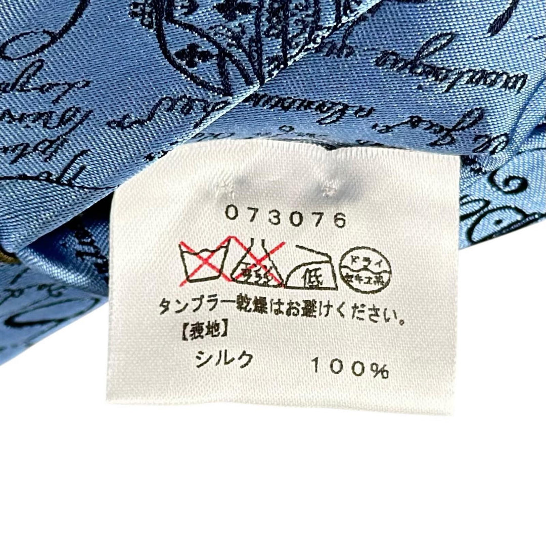 Excellent BERLUTI tie Crest Calligraphy Light blue silk mens