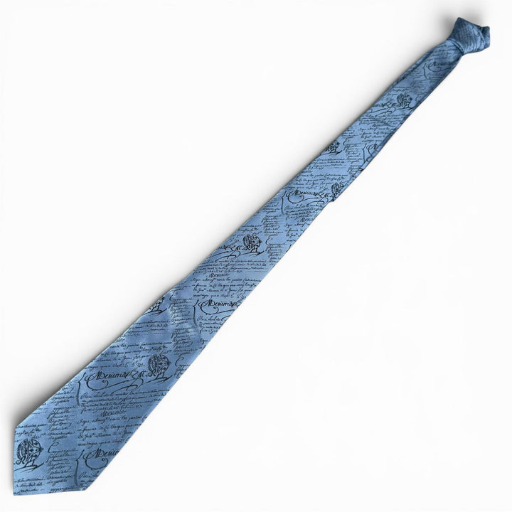 Excellent BERLUTI tie Crest Calligraphy Light blue silk mens