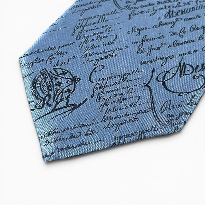 Excellent BERLUTI tie Crest Calligraphy Light blue silk mens