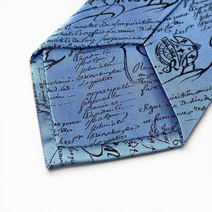 Excellent BERLUTI tie Crest Calligraphy Light blue silk mens