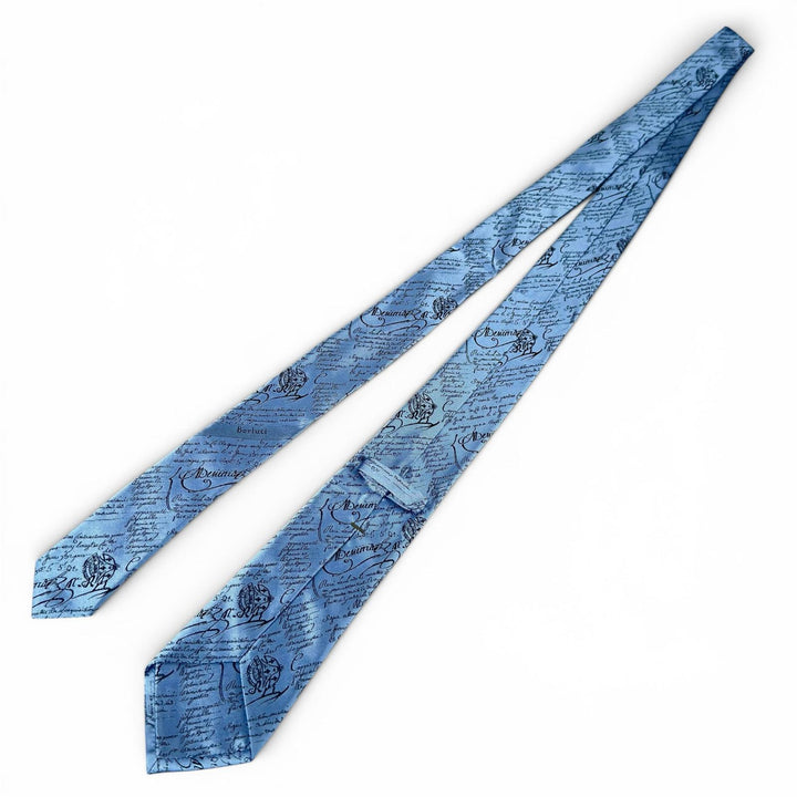 Excellent BERLUTI tie Crest Calligraphy Light blue silk mens