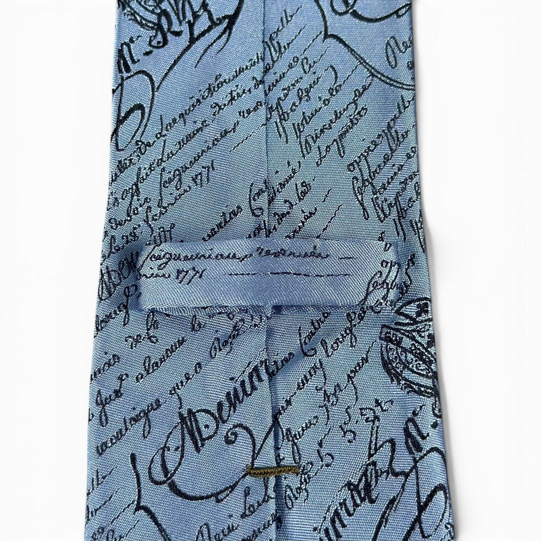 Excellent BERLUTI tie Crest Calligraphy Light blue silk mens