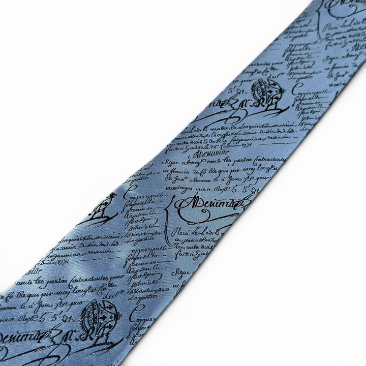 Excellent BERLUTI tie Crest Calligraphy Light blue silk mens
