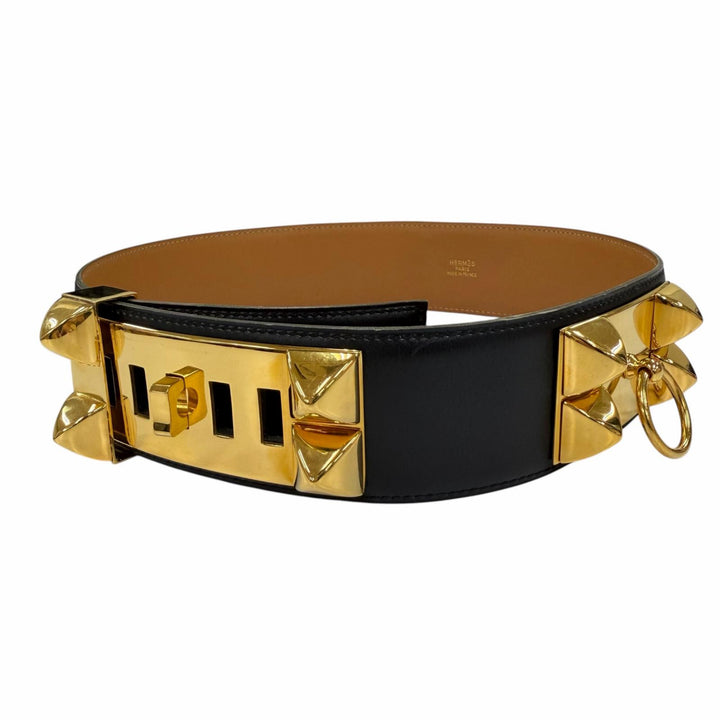 Great HERMES belt Collier de Chien 50 leather black leather Women