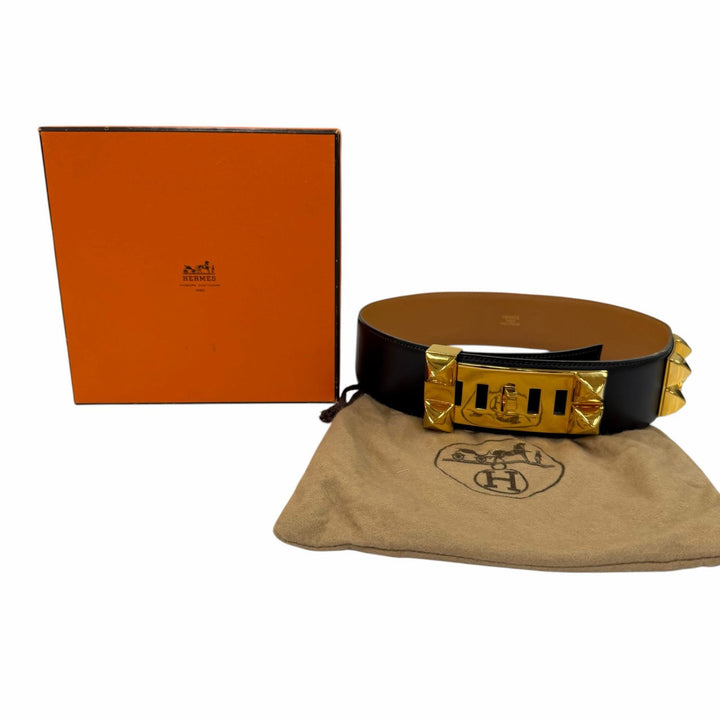Great HERMES belt Collier de Chien 50 leather black leather Women