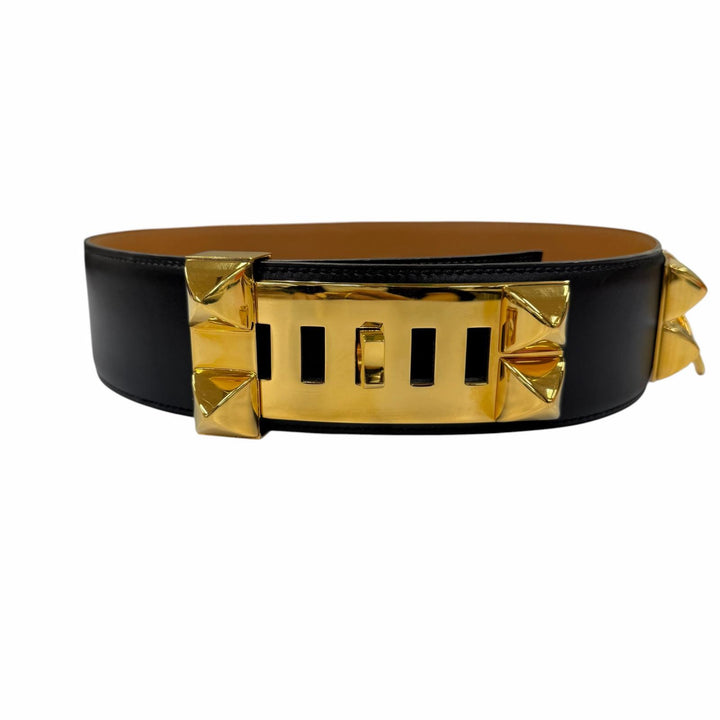 Great HERMES belt Collier de Chien 50 leather black leather Women