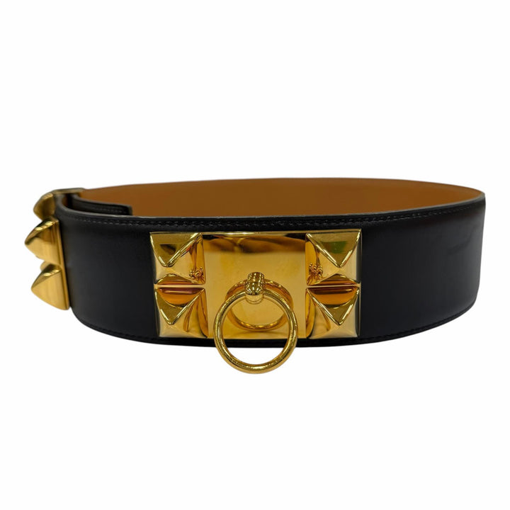 Great HERMES belt Collier de Chien 50 leather black leather Women