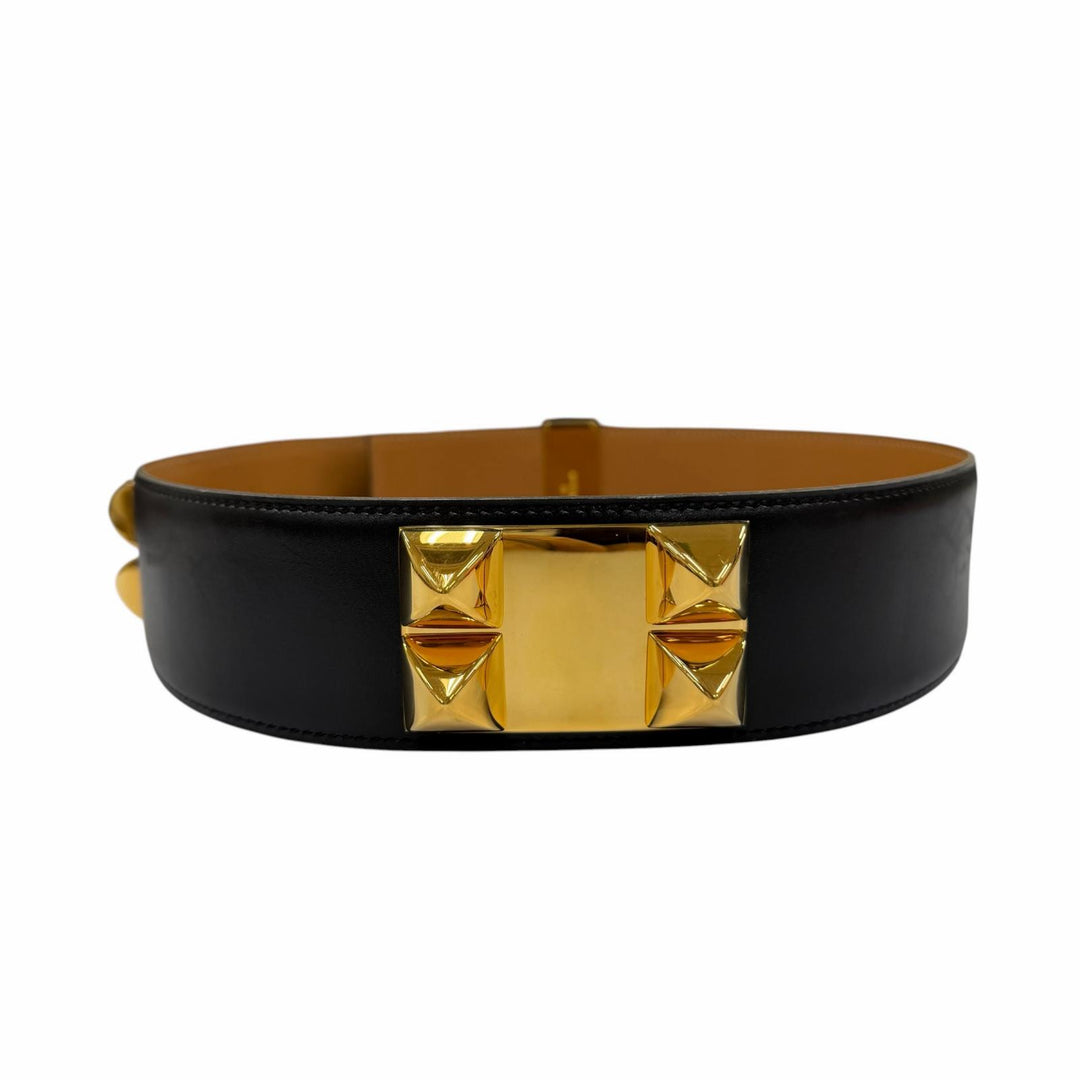 Great HERMES belt Collier de Chien 50 leather black leather Women
