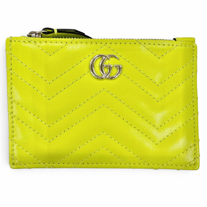Excellent GUCCI Coin case GG Marmont Double G Leather Keyring Light green 837747
