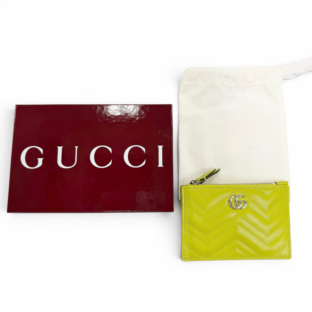 Excellent GUCCI Coin case GG Marmont Double G Leather Keyring Light green 837747