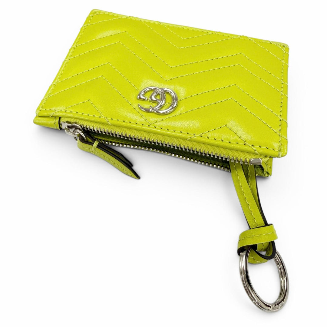 Excellent GUCCI Coin case GG Marmont Double G Leather Keyring Light green 837747